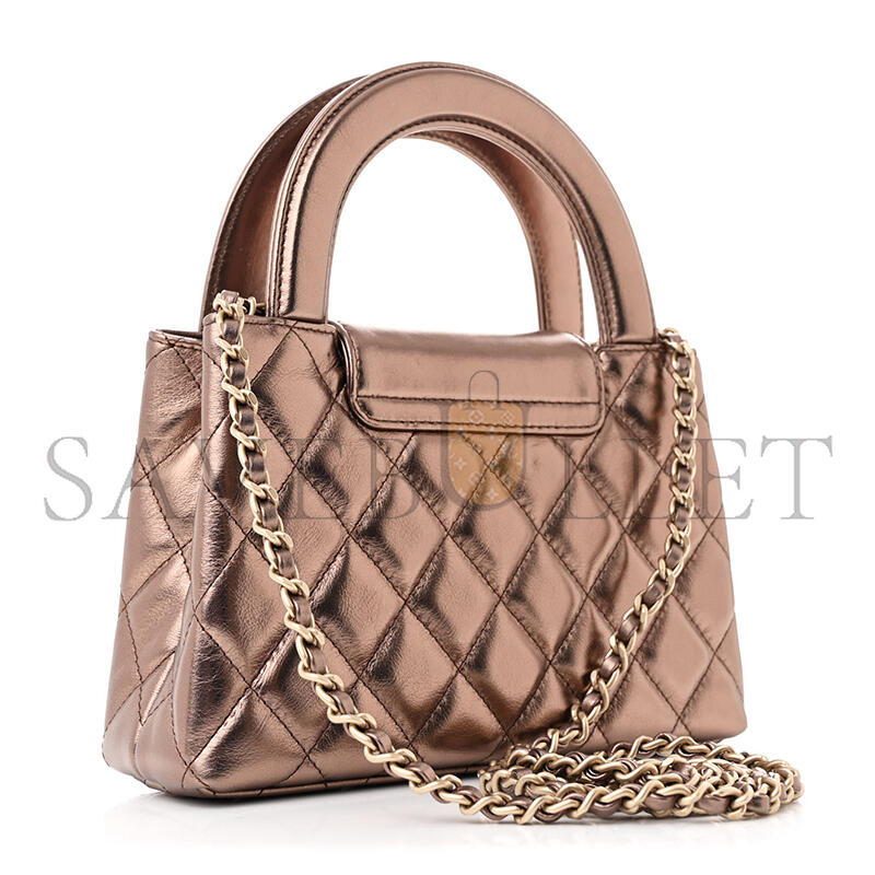 Ch*el master metallic aged calfskin quilted nano kelly shopper light brown (19*13*7cm)